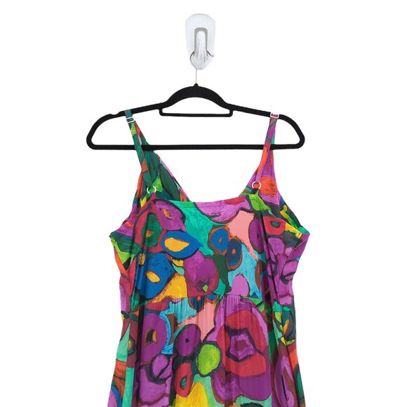 Jams World Hula Moon Women XL Dress Green Purple Abstract Floral Maxi Hawaiian - Picture 10 of 10